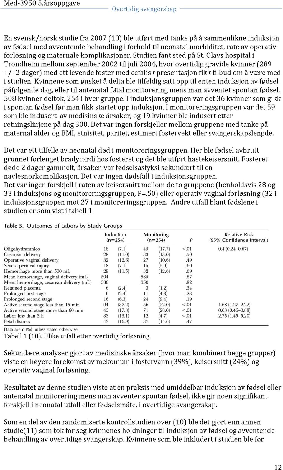 Olavs hospital i Trondheim mellom september 2002 til juli 2004, hvor overtidig gravide kvinner (289 +/- 2 dager) med ett levende foster med cefalisk presentasjon fikk tilbud om å være med i studien.