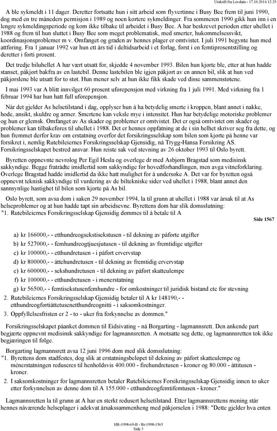 A har beskrevet perioden etter uhellet i 1988 og frem til hun sluttet i Busy Bee som meget problematisk, med smerter, hukommelsessvikt, koordinasjonsproblemer m v.