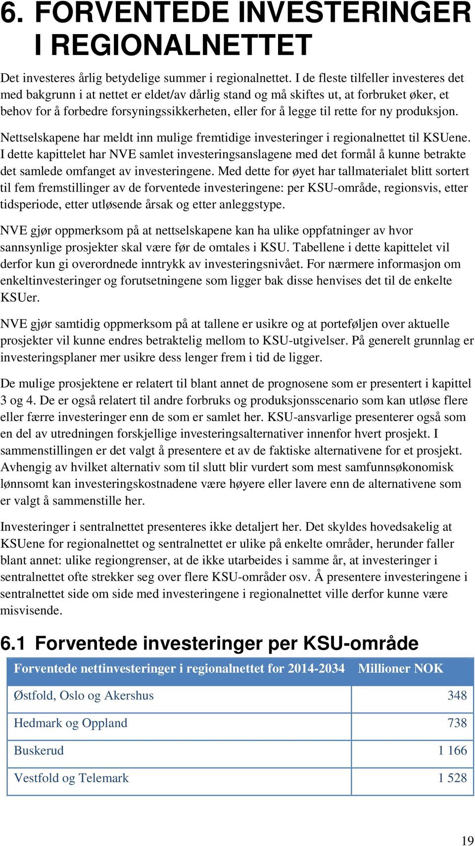 for ny produksjon. Nettselskapene har meldt inn mulige fremtidige investeringer i regionalnettet til KSUene.