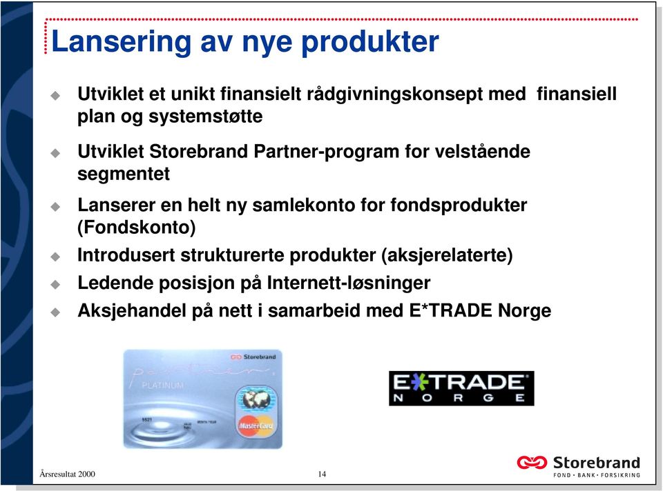 en helt ny samlekonto for fondsprodukter (Fondskonto) Introdusert strukturerte produkter