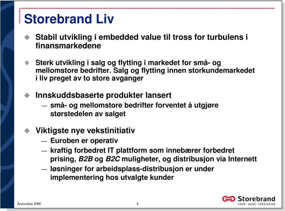 Salg og flytting innen storkundemarkedet i liv preget av to store avganger ❽ ❽ Innskuddsbaserte produkter lansert små- og mellomstore bedrifter forventet å