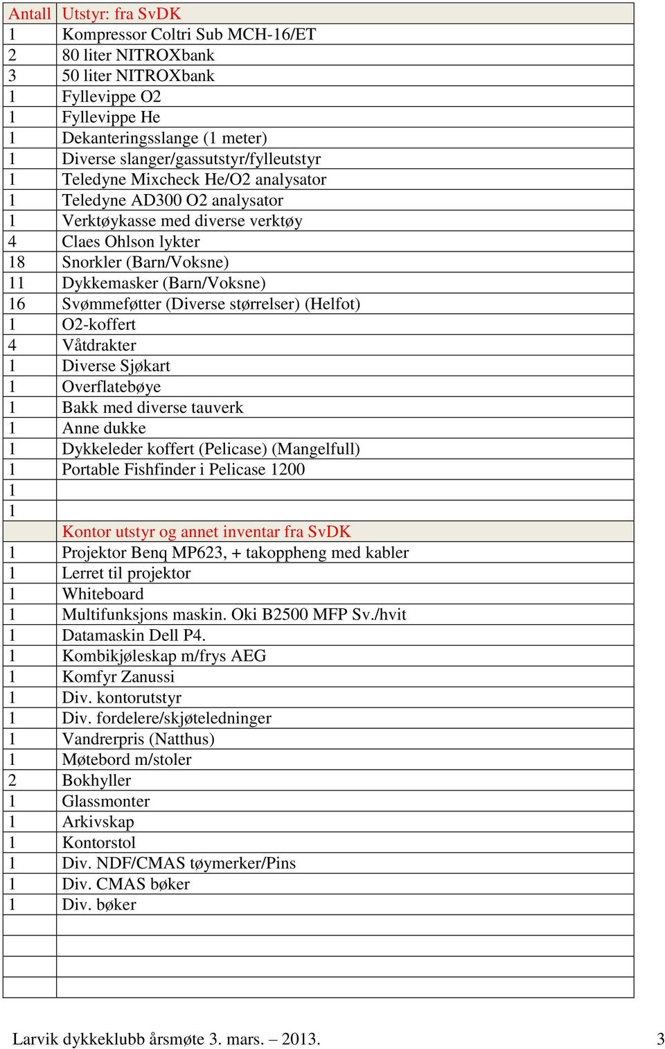 (Barn/Voksne) 16 Svømmeføtter (Diverse størrelser) (Helfot) 1 O2-koffert 4 Våtdrakter 1 Diverse Sjøkart 1 Overflatebøye 1 Bakk med diverse tauverk 1 Anne dukke 1 Dykkeleder koffert (Pelicase)