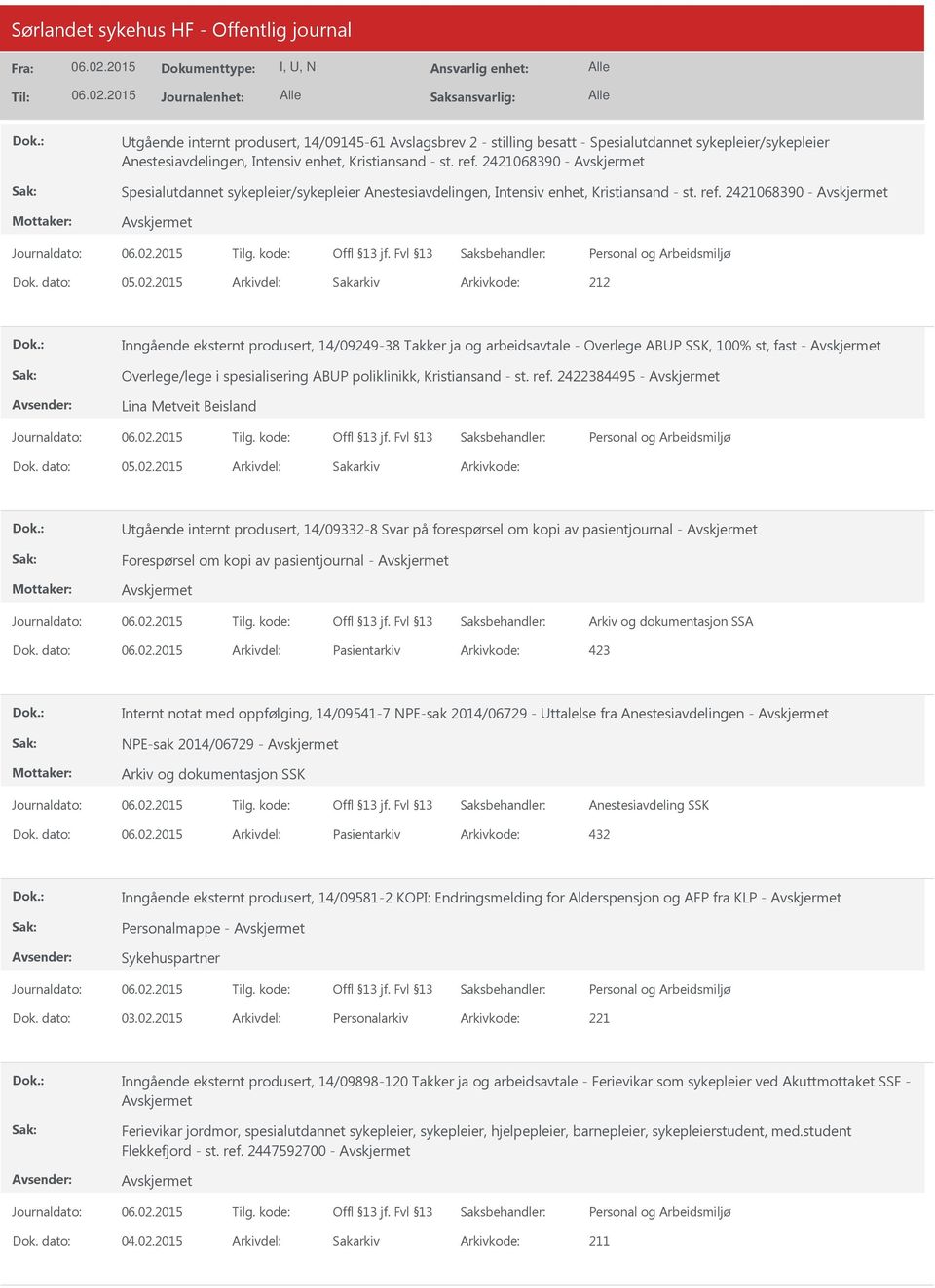 2421068390-212 Inngående eksternt produsert, 14/09249-38 Takker ja og arbeidsavtale - Overlege ABP SSK, 100% st, fast - Overlege/lege i spesialisering ABP poliklinikk, Kristiansand - st. ref.