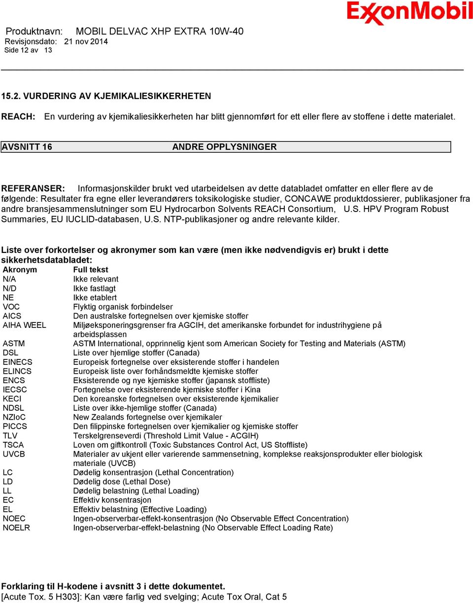 studier, CONCAWE produktdossierer, publikasjoner fra andre bransjesammenslutninger som EU Hydrocarbon Solvents REACH Consortium, U.S. HPV Program Robust Summaries, EU IUCLID-databasen, U.S. NTP-publikasjoner og andre relevante kilder.