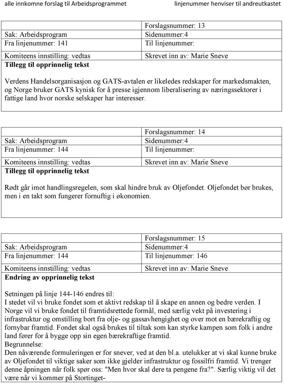 Fra linjenummer: 144 Forslagsnummer: 14 Sidenummer:4 Rødt går imot handlingsregelen, som skal hindre bruk av Oljefondet. Oljefondet bør brukes, men i en takt som fungerer fornuftig i økonomien.