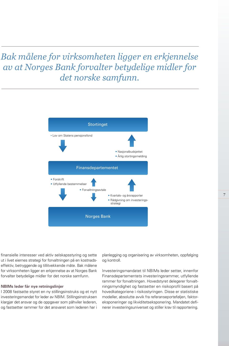 investeringsstrategi 7 Norges Bank finansielle interesser ved aktiv selskapsstyring og sette ut i livet eiernes strategi for forvaltningen på en kostnadseffektiv, betryggende og tillitvekkende måte.