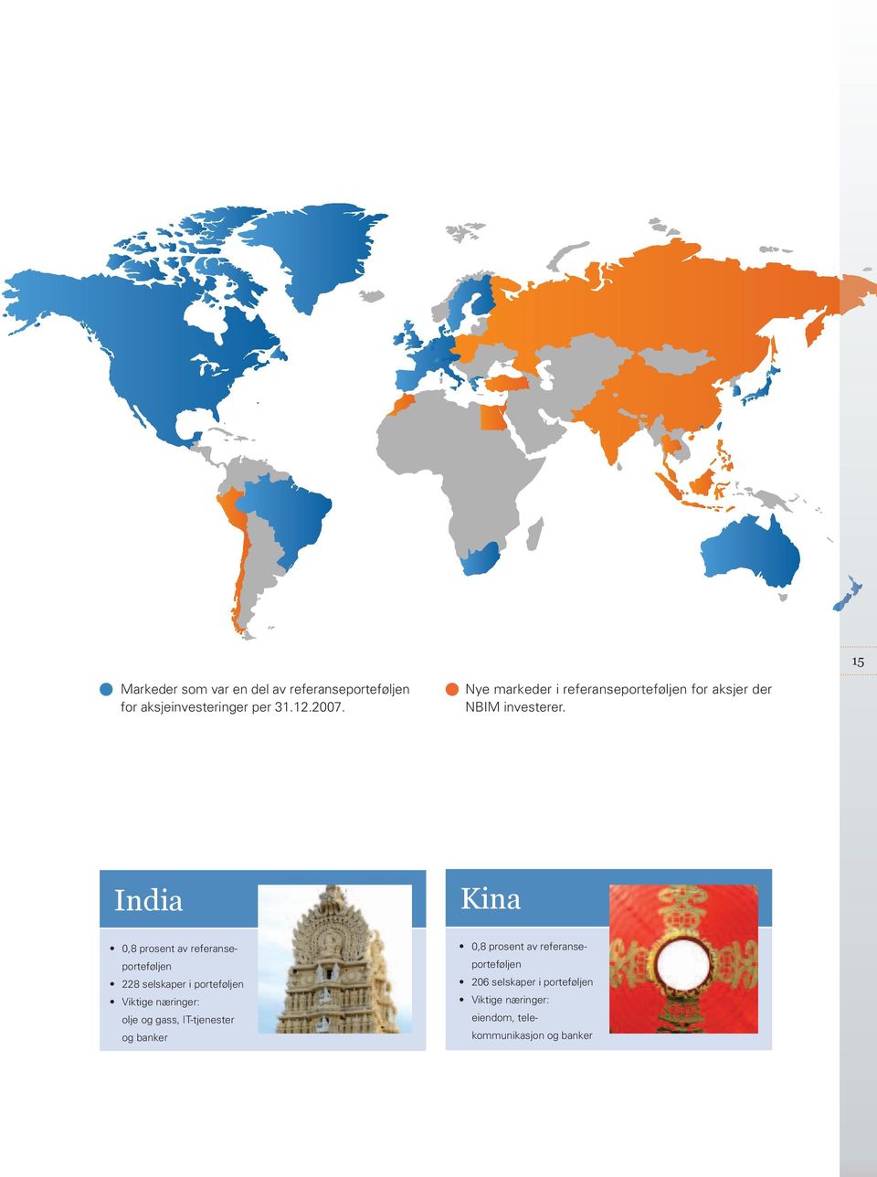 India Kina,8 prosent av referanseporteføljen 228 selskaper i porteføljen Viktige næringer: olje og
