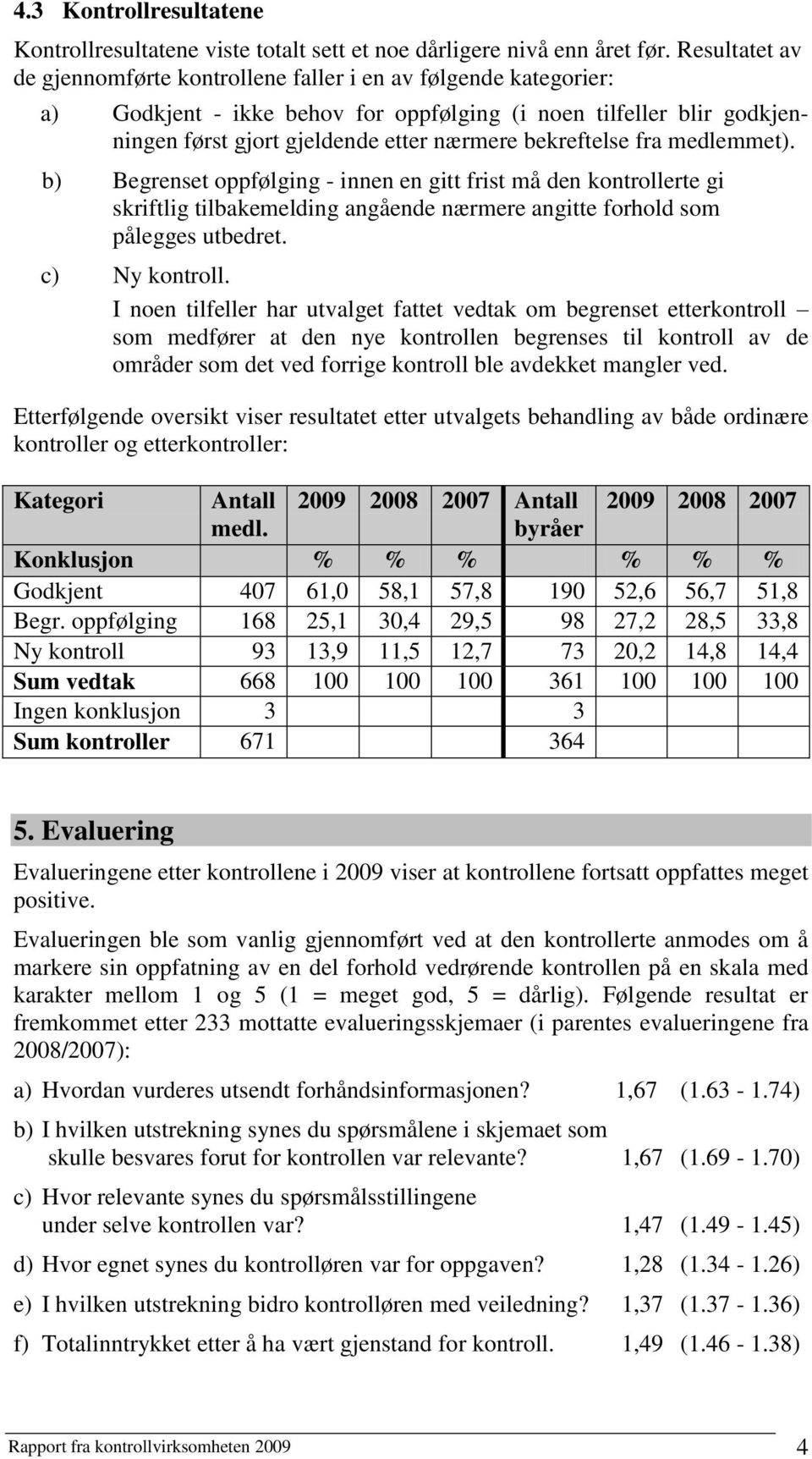 bekreftelse fra medlemmet). b) Begrenset oppfølging - innen en gitt frist må den kontrollerte gi skriftlig tilbakemelding angående nærmere angitte forhold som pålegges utbedret. c) Ny kontroll.