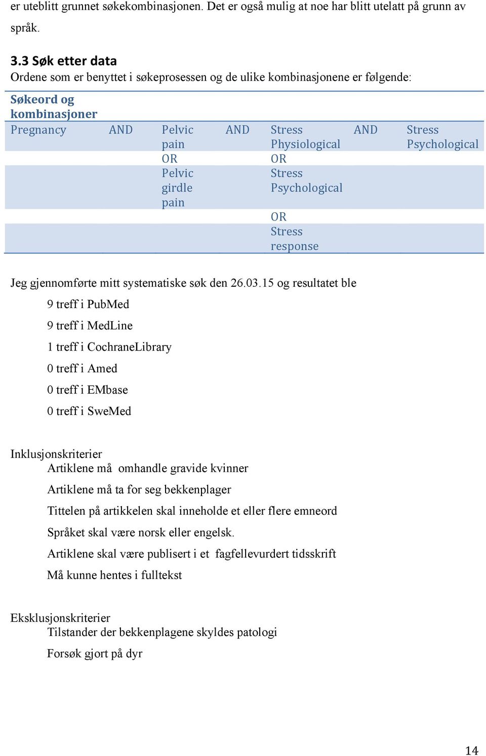 OR Stress Psychological OR Stress response Stress Psychological Jeg gjennomførte mitt systematiske søk den 26.03.