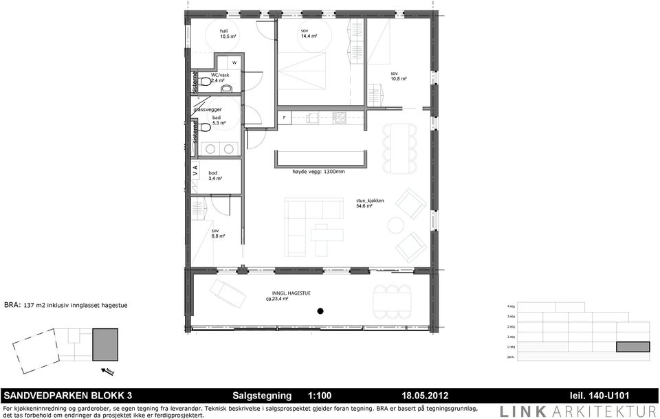 54,6 m² 6,8 m² BRA: 137 m2 inklusiv