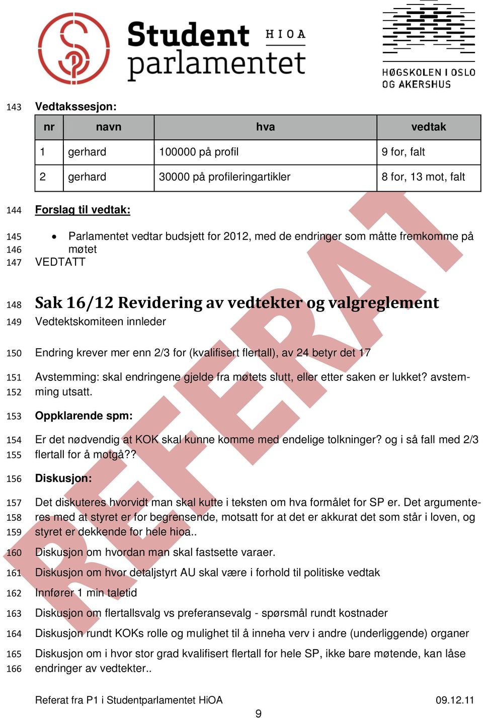 Vedtektskomiteen innleder Endring krever mer enn 2/3 for (kvalifisert flertall), av 24 betyr det 17 Avstemming: skal endringene gjelde fra møtets slutt, eller etter saken er lukket? avstemming utsatt.