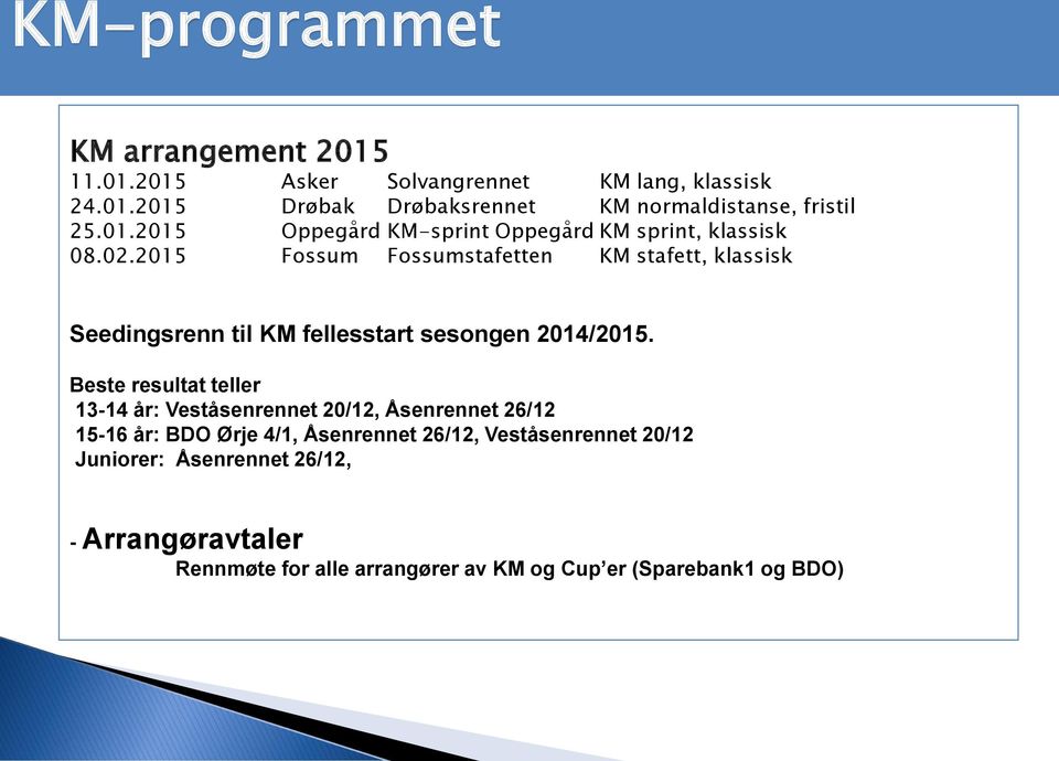 2015 Fossum Fossumstafetten KM stafett, klassisk Seedingsrenn til KM fellesstart sesongen 2014/2015.