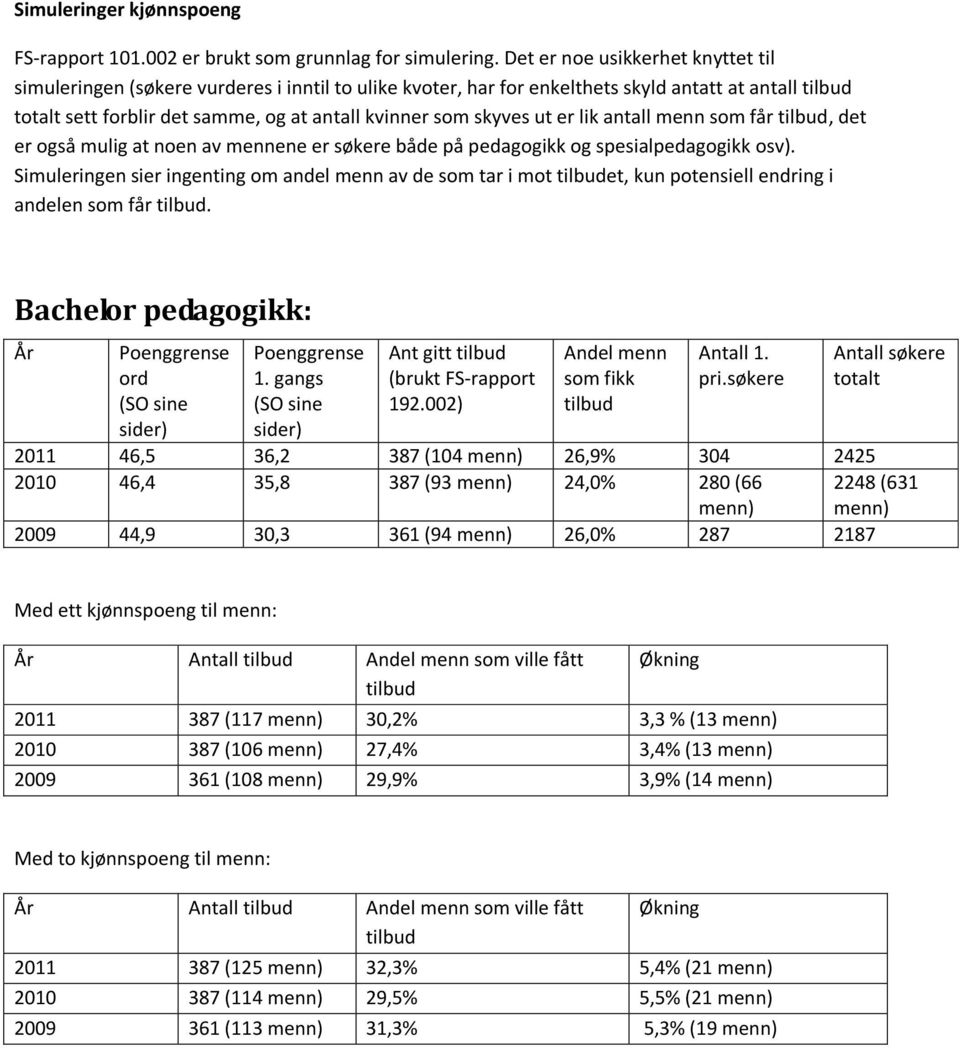 skyves ut er lik antall menn som får tilbud, det er også mulig at noen av mennene er søkere både på pedagogikk og spesialpedagogikk osv).