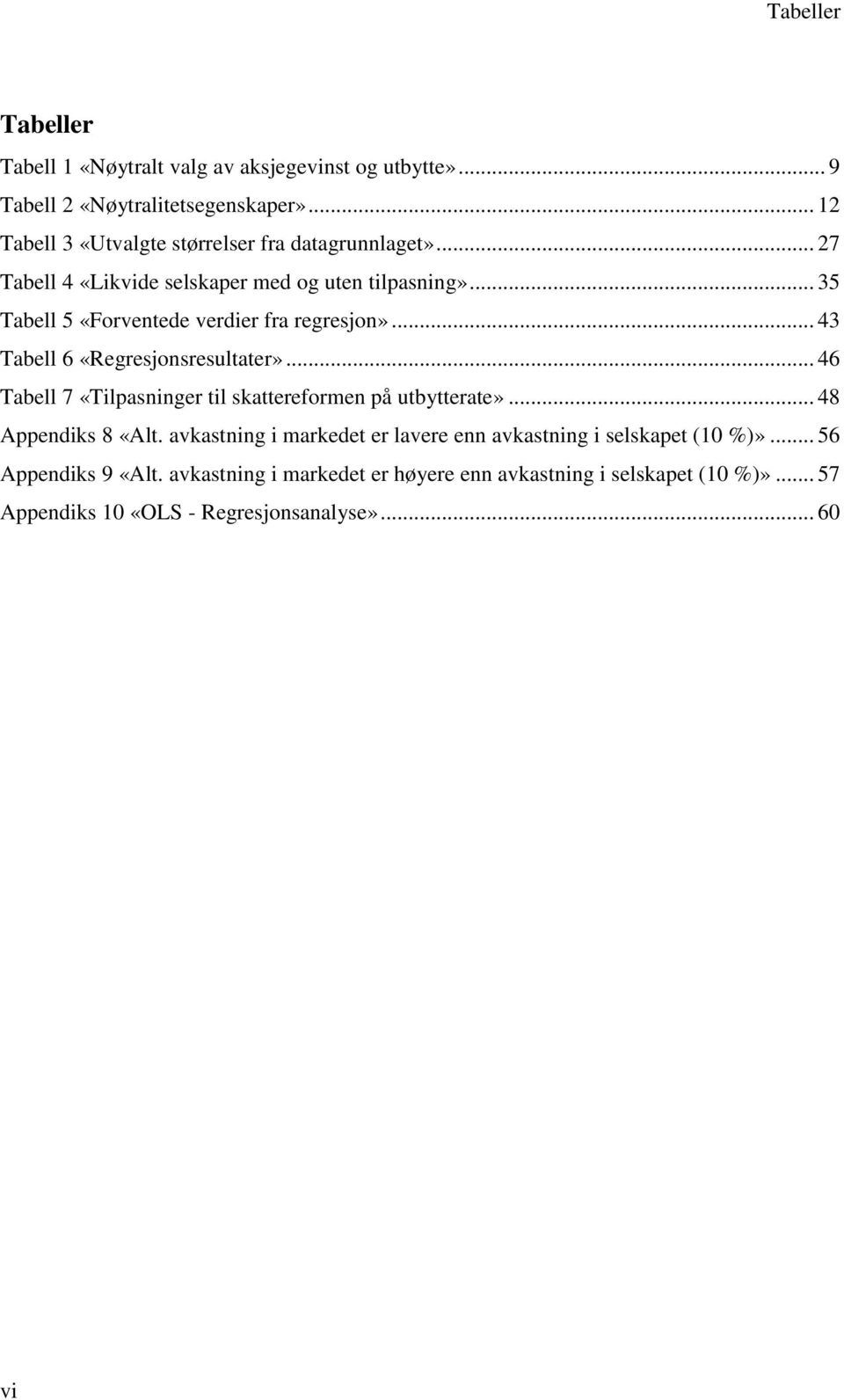 .. 35 Tabell 5 «Forventede verdier fra regresjon»... 43 Tabell 6 «Regresjonsresultater»... 46 Tabell 7 «Tilpasninger til skattereformen på utbytterate».