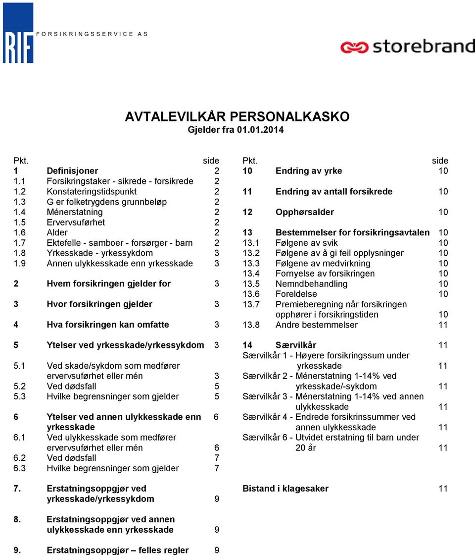 9 Annen ulykkesskade enn yrkesskade 3 2 Hvem forsikringen gjelder for 3 3 Hvor forsikringen gjelder 3 4 Hva forsikringen kan omfatte 3 5 Ytelser ved yrkesskade/yrkessykdom 3 5.