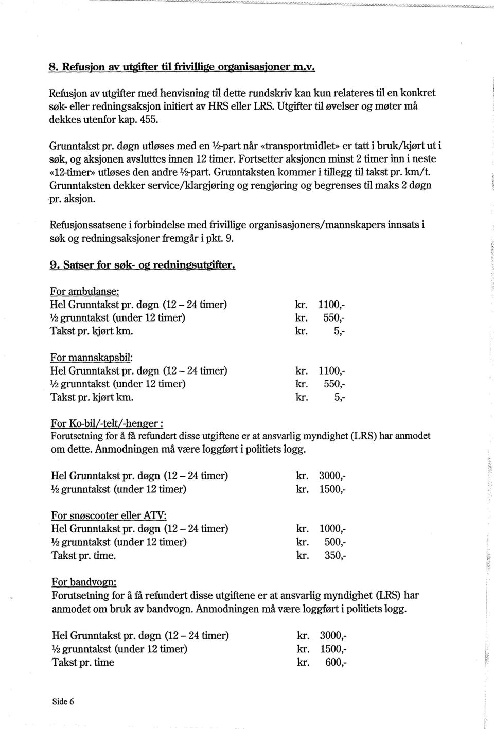 Fortsetter aksjonen minst 2 timer inn i neste «12-timer» utløses den andre 1/2-part. Grunntaksten kommer i tillegg til takst pr. km/t.