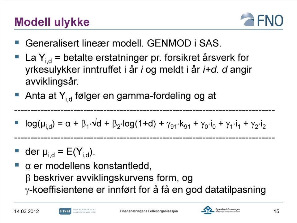 Anta at Y i,d følger en gamma-fordeling og at ------------------------------------------------------------------------------- log(μ i,d ) = α + 1 d + 2