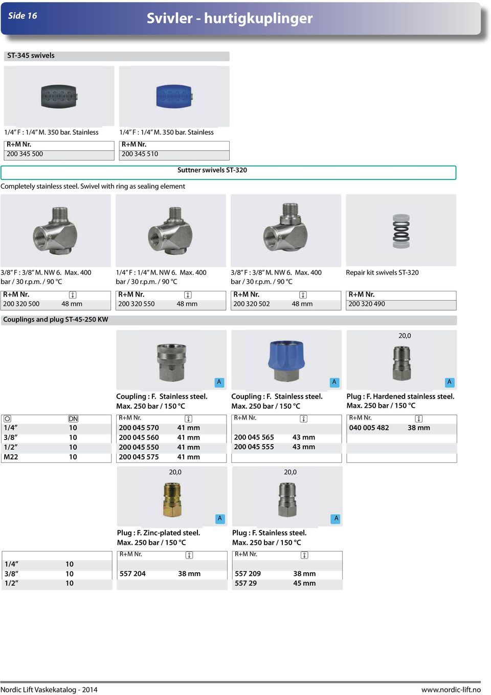 nt Suttner swivels ST-320 3/8 F : 3/8 M. NW 6. Max. 400 bar / 30 r.p.m.