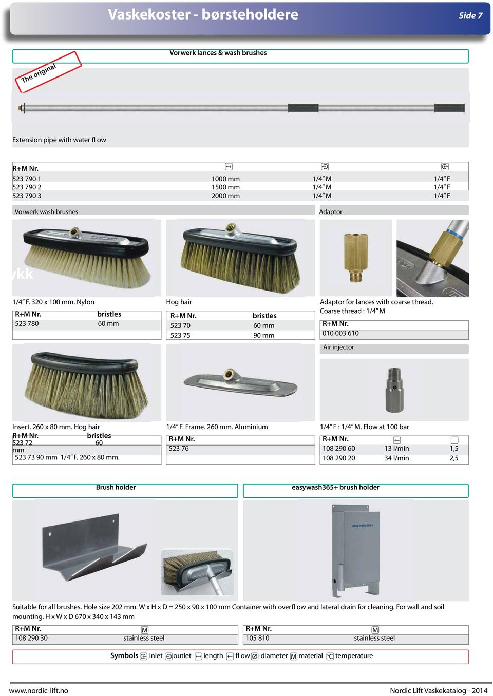 Coarse thread : 1/4 M 010 003 610 Air injector Insert. 260 x 80 mm. Hog hair bristles 523 72 60 mm 523 73 90 mm 1/4 F. 260 x 80 mm. 1/4 F. Frame. 260 mm. Aluminium 523 76 1/4 F : 1/4 M.