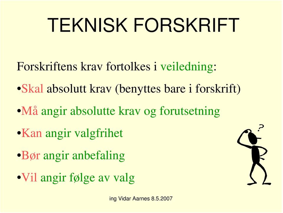 forskrift) Må angir absolutte krav og forutsetning