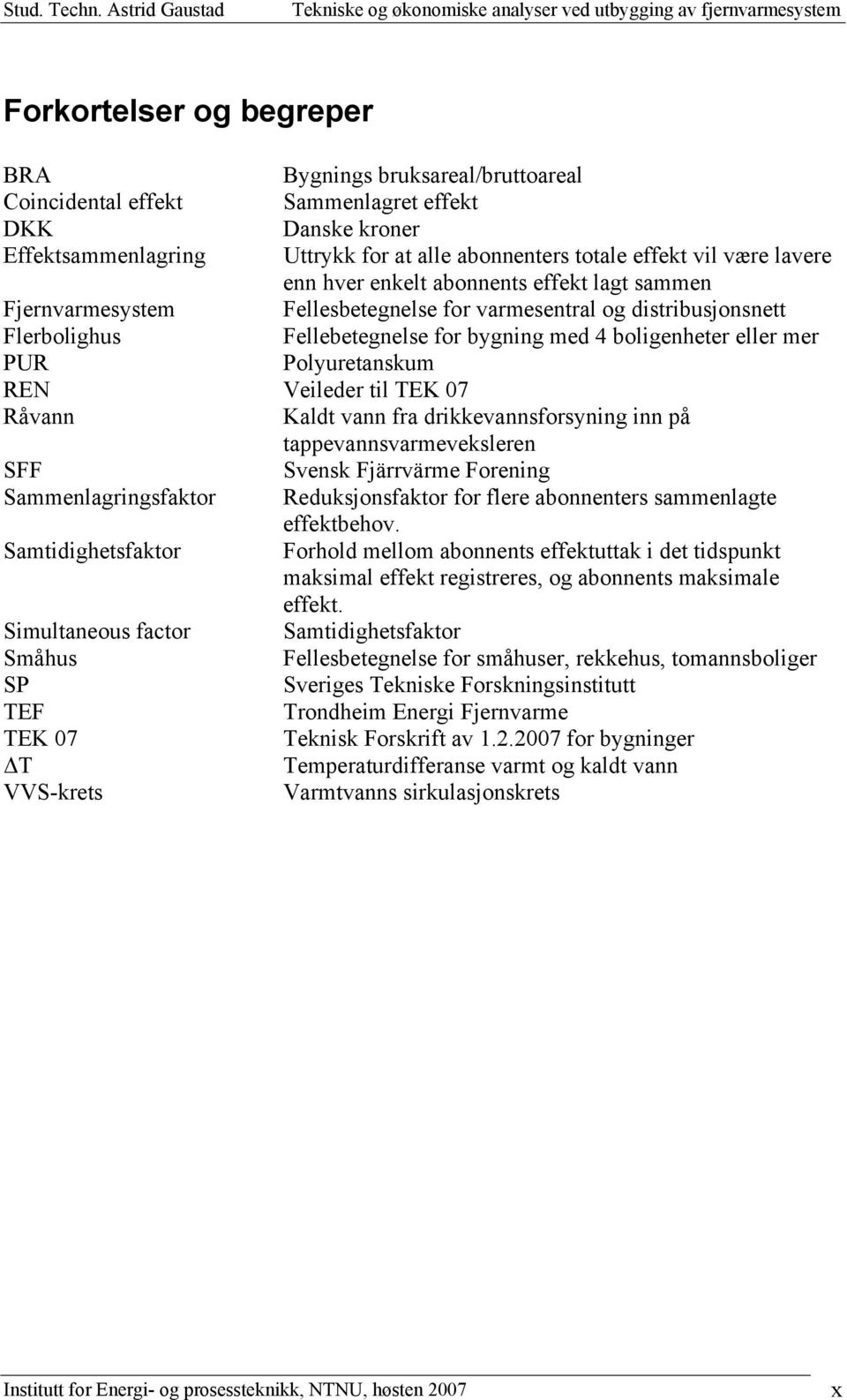 Polyuretanskum REN Veileder til TEK 07 Råvann Kaldt vann fra drikkevannsforsyning inn på tappevannsvarmeveksleren SFF Svensk Fjärrvärme Forening Sammenlagringsfaktor Reduksjonsfaktor for flere