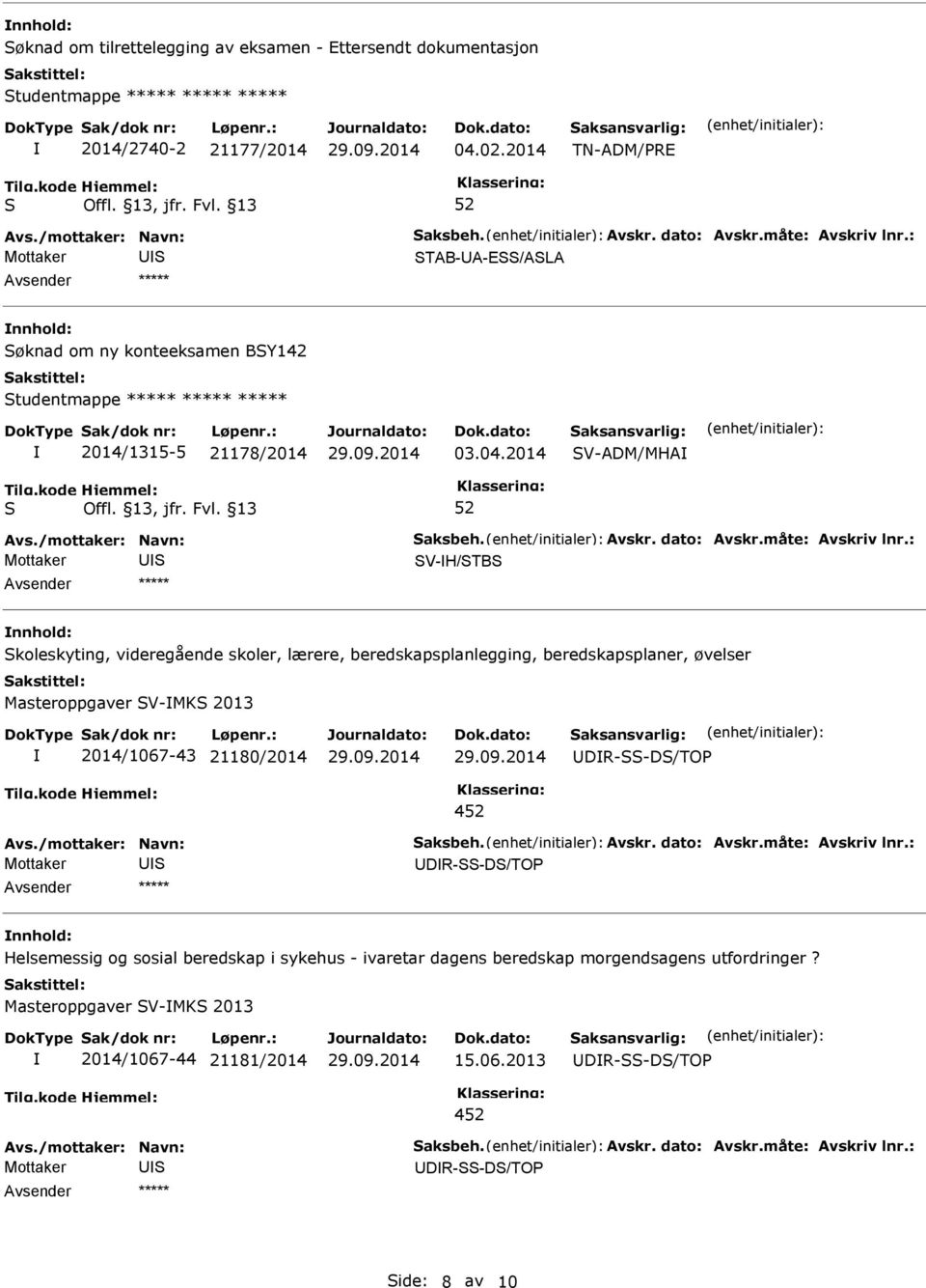 2014 V-ADM/MHA Mottaker V-H/TB koleskyting, videregående skoler, lærere, beredskapsplanlegging, beredskapsplaner, øvelser Masteroppgaver V-MK 2013 2014/1067-43