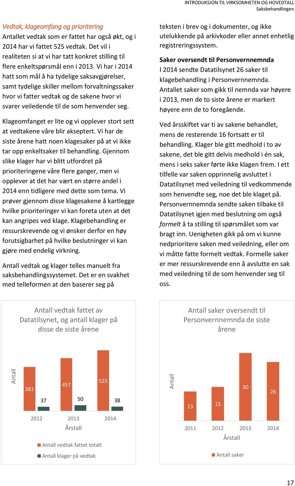 Vi har i 2014 hatt som mål å ha tydelige saksavgjørelser, samt tydelige skiller mellom forvaltningssaker hvor vi fatter vedtak og de sakene hvor vi svarer veiledende til de som henvender seg.