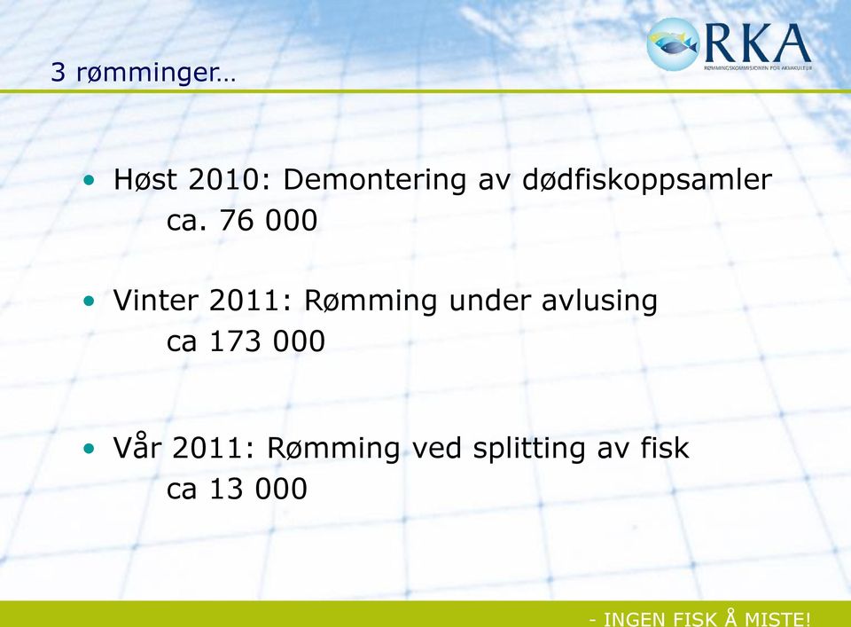 76 000 Vinter 2011: Rømming under