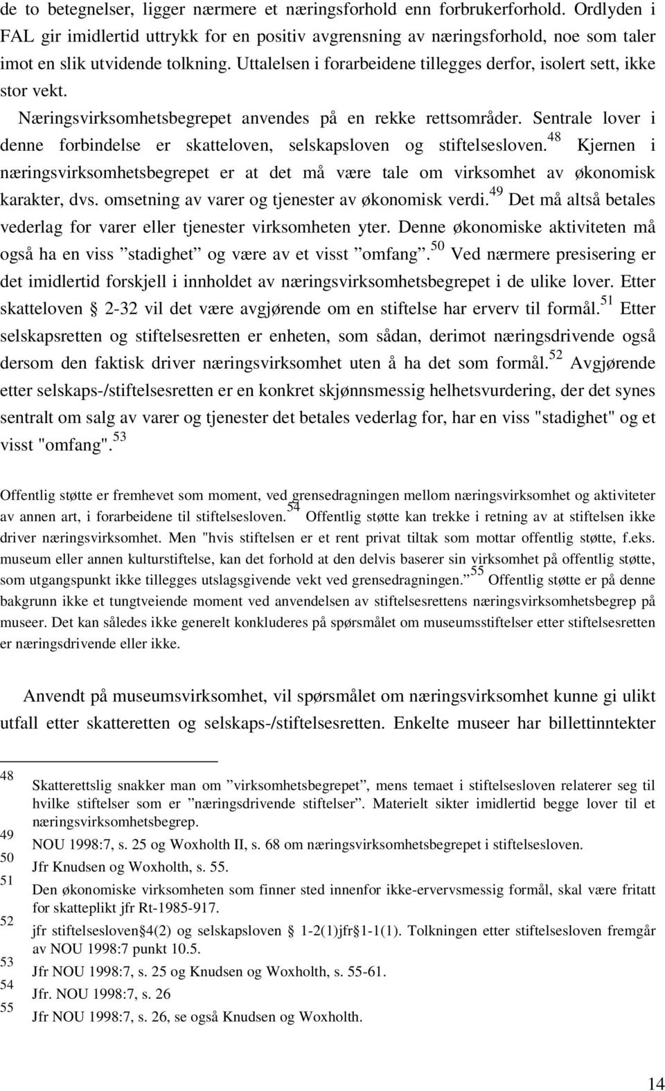 Uttalelsen i forarbeidene tillegges derfor, isolert sett, ikke stor vekt. Næringsvirksomhetsbegrepet anvendes på en rekke rettsområder.