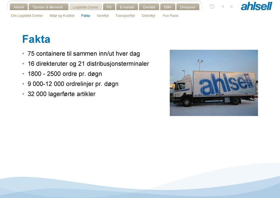 Fakta 75 containere til sammen inn/ut hver dag 16 direkteruter og 21