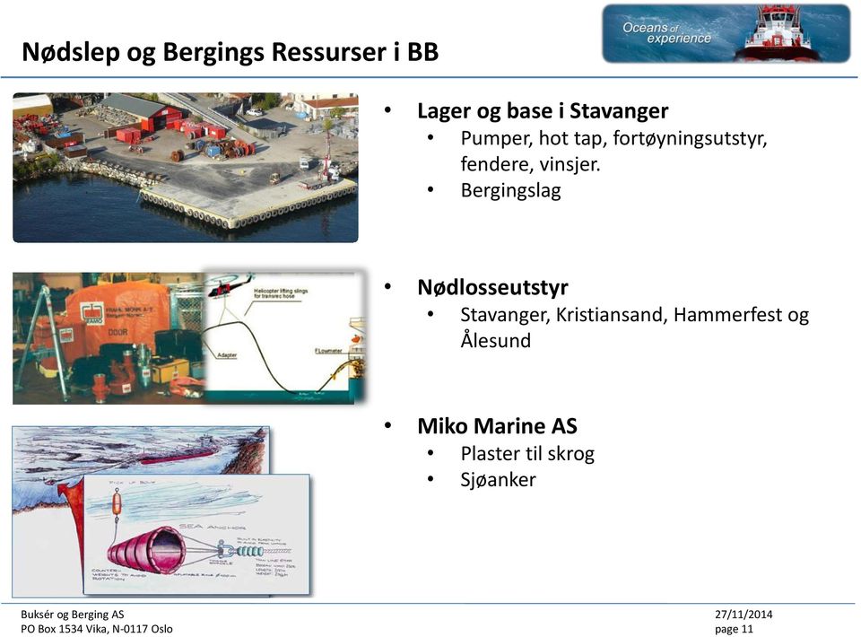 Bergingslag Nødlosseutstyr Stavanger, Kristiansand, Hammerfest og