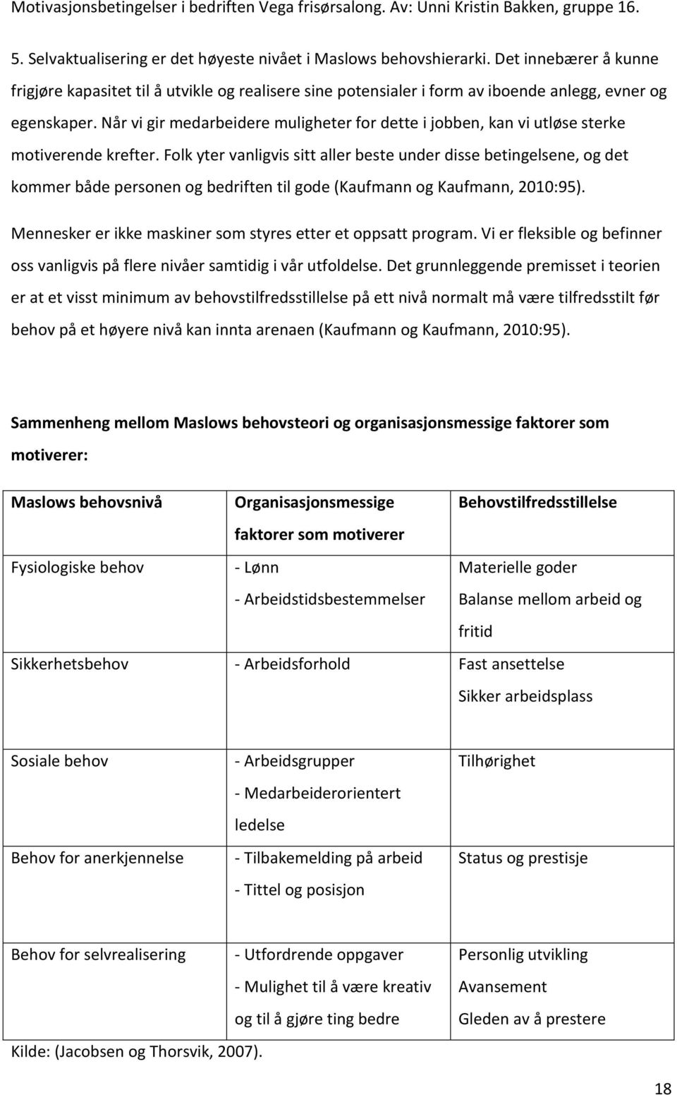 Folk yter vanligvis sitt aller beste under disse betingelsene, og det kommer både personen og bedriften til gode (Kaufmann og Kaufmann, 2010:95).