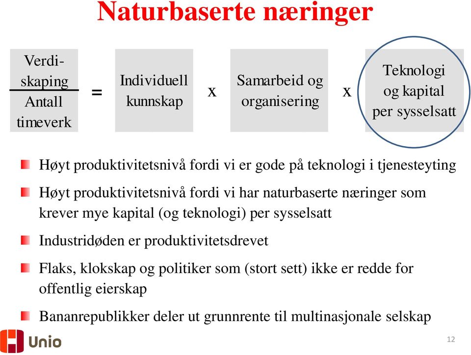 naturbaserte næringer som krever mye kapital (og teknologi) per sysselsatt Industridøden er produktivitetsdrevet Flaks,