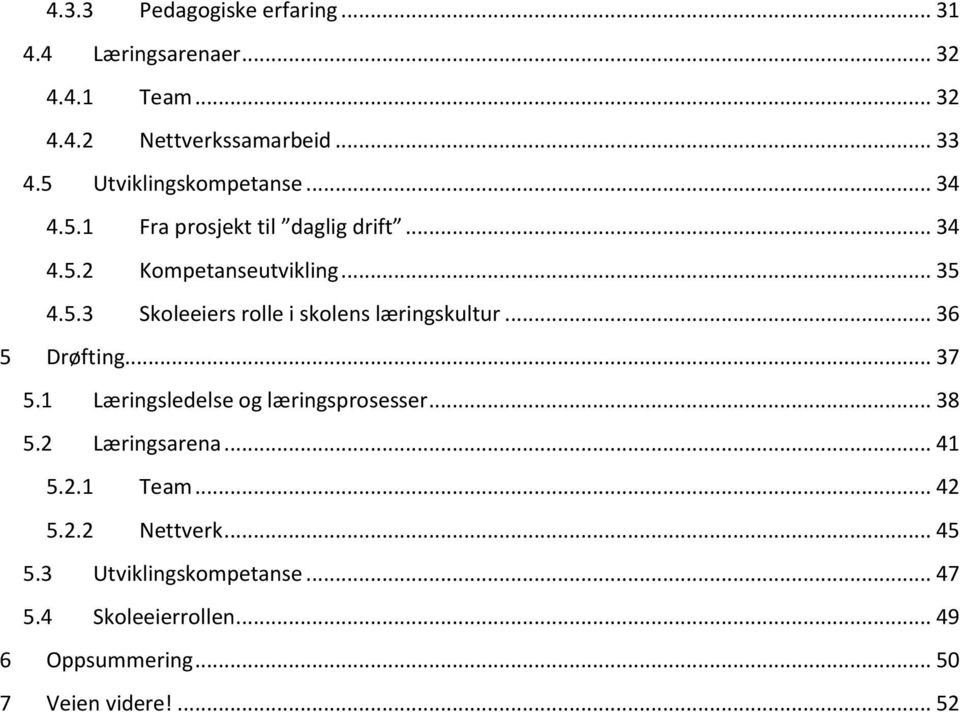 .. 36 5 Drøfting... 37 5.1 Læringsledelse og læringsprosesser... 38 5.2 Læringsarena... 41 5.2.1 Team... 42 5.2.2 Nettverk.