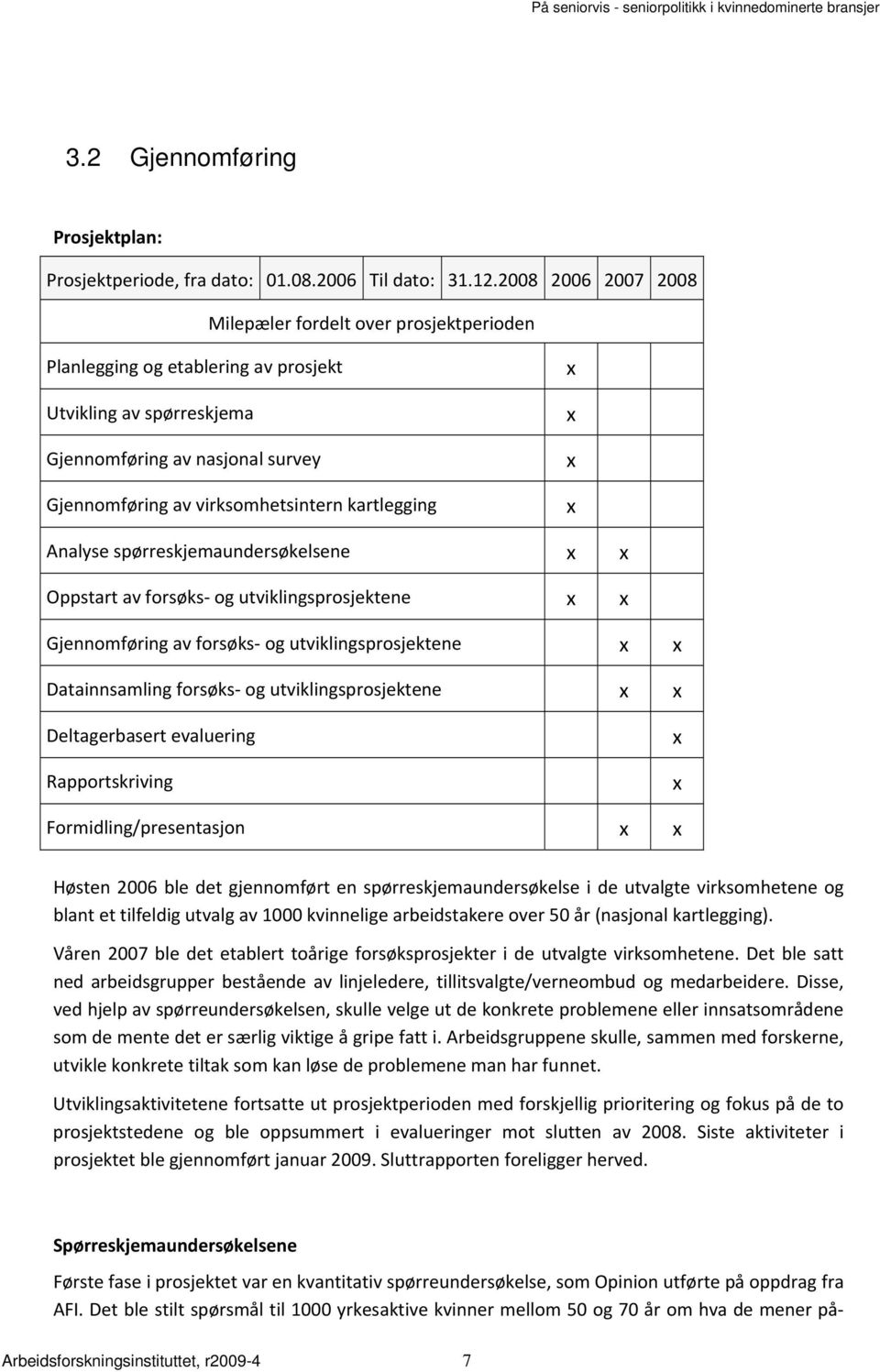 kartlegging x x x x Analyse spørreskjemaundersøkelsene x x Oppstart av forsøks og utviklingsprosjektene x x Gjennomføring av forsøks og utviklingsprosjektene x x Datainnsamling forsøks og