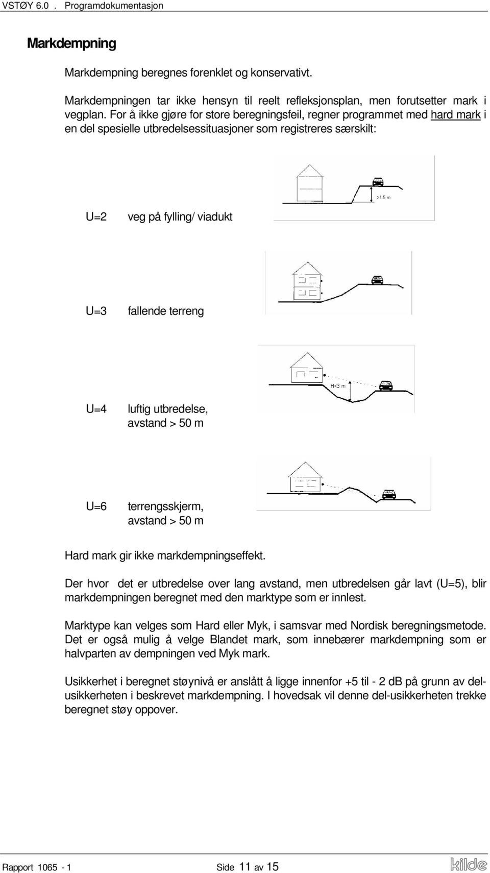 luftig utbredelse, avstand > 50 m U=6 terrengsskjerm, avstand > 50 m Hard mark gir ikke markdempningseffekt.