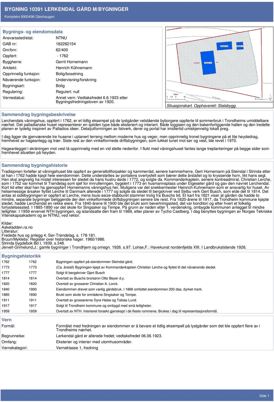 Lerchendals våningshus, oppført i 1762, er et tidlig eksempel på de lystgårder velstående byborgere oppførte til sommerbruk i Trondheims umiddelbare nærhet.