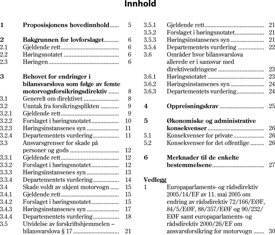 .. 23 bilansvarslova som følge av femte 3.6.2 Høringsinstansenes syn... 24 motorvognforsikringsdirektiv... 8 3.6.3 Departementets vurdering... 24 3.1 Generelt om direktivet... 8 3.2 Unntak fra forsikringsplikten.