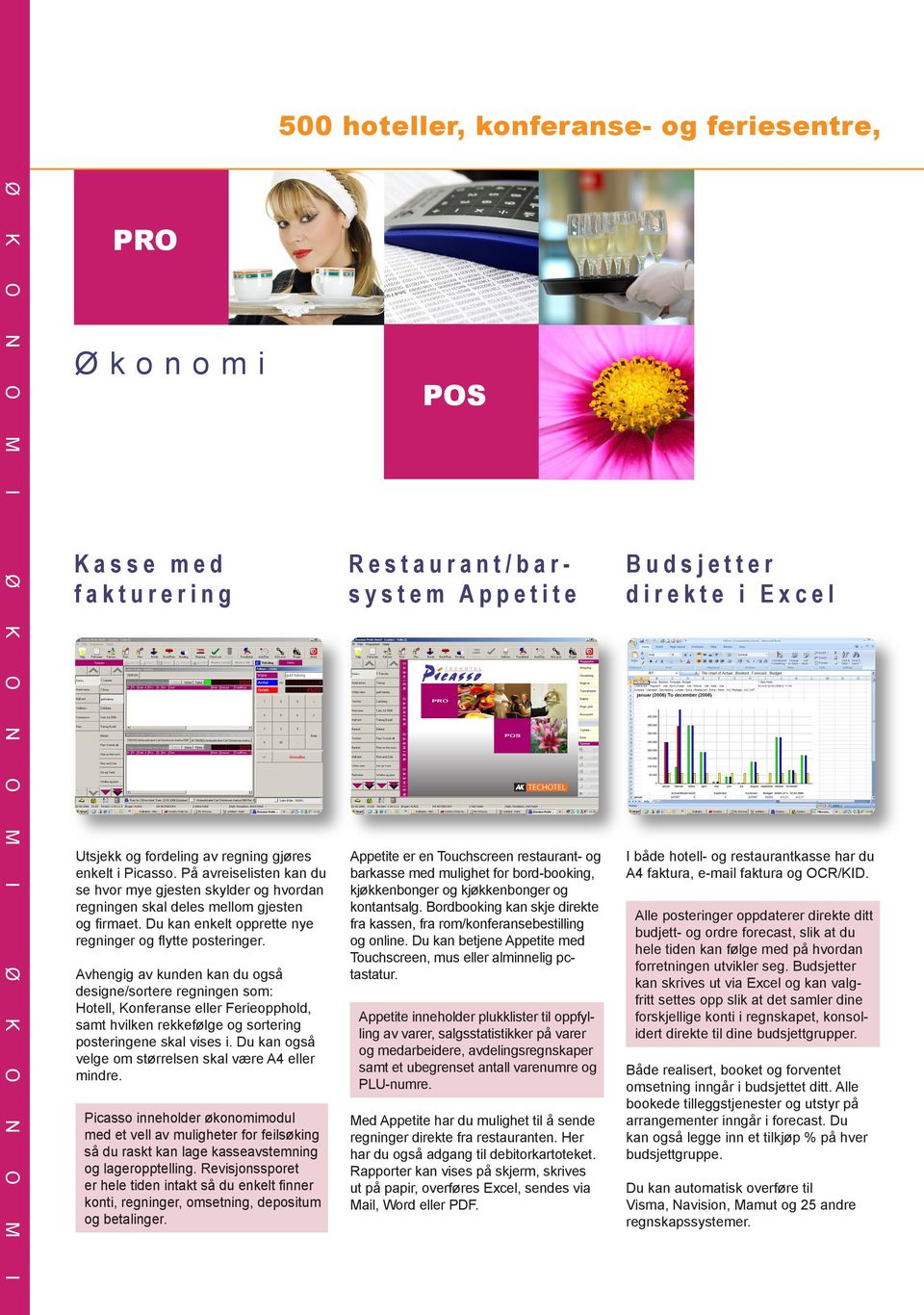 Avhengig av kunden kan du også designe/sortere regningen som: Hotell, onferanse eller Ferieopphold, samt hvilken rekkefølge og sortering posteringene skal vises i.