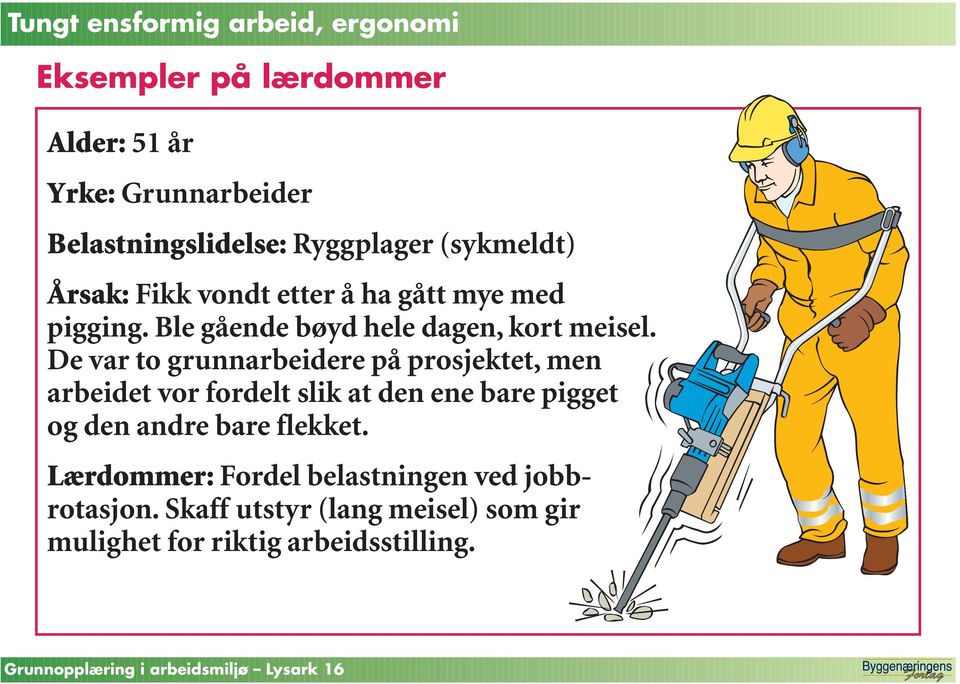 De var to grunnarbeidere på prosjektet, men arbeidet vor fordelt slik at den ene bare pigget og den andre bare flekket.