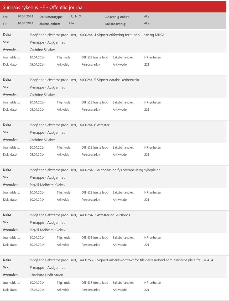 2014 Arkivdel: Personalarkiv Arkivkode: 221 Inngående eksternt produsert, 14/00244-6 Attester Dok. dato: 05.04.