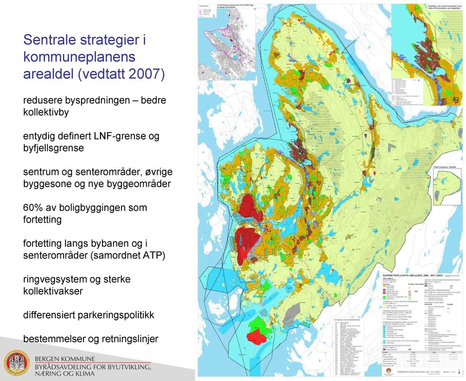 byggeområder 60% av boligbyggingen som fortetting fortetting langs bybanen og i senterområder