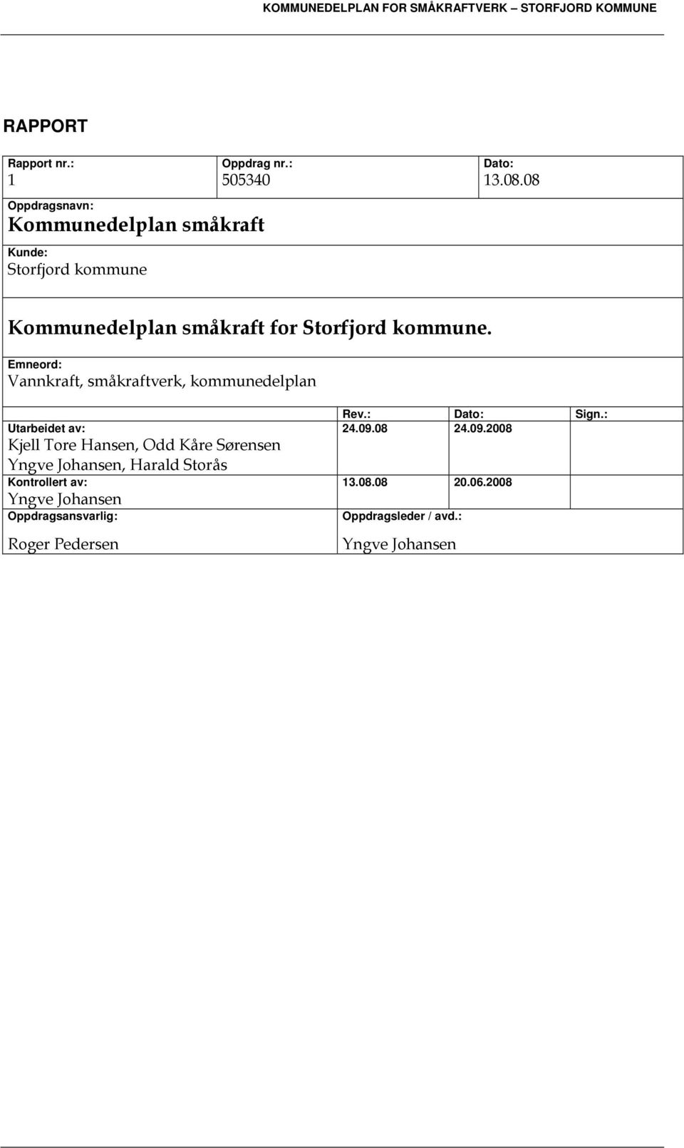 Emneord: Vannkraft, småkraftverk, kommunedelplan Rev.: Dato: Sign.: Utarbeidet av: 24.09.