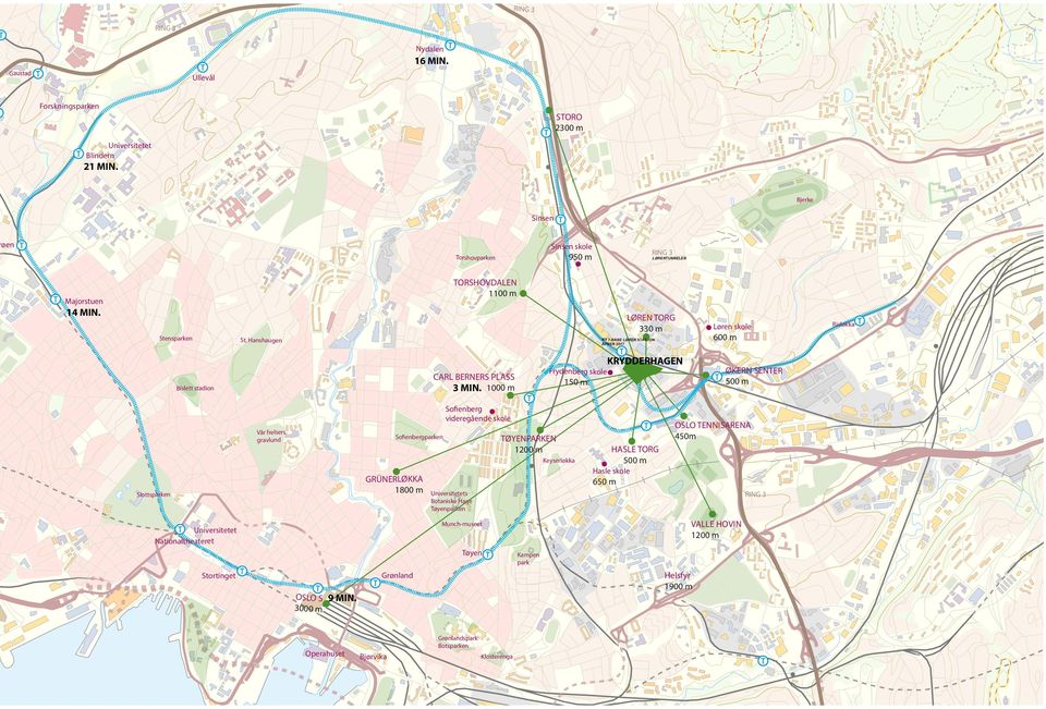 Hanshaugen Løren skole 600 m Y T-BAE LØRE STASJO ÅPER 2017 Frydenberg skole CARL BERERS PLASS 3 MI.