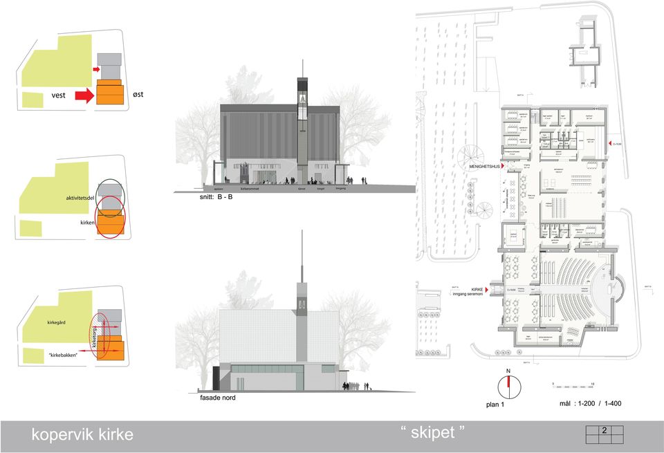 aktivitetsdel felles torg 755 m² møtesal 118 m² lek kirken forrom forrom 5 m² 6 m² hcwc/stellerom dåpssakristi 75 m² 289 m² servering kjøl / frys 316 m² prestesakristi 8