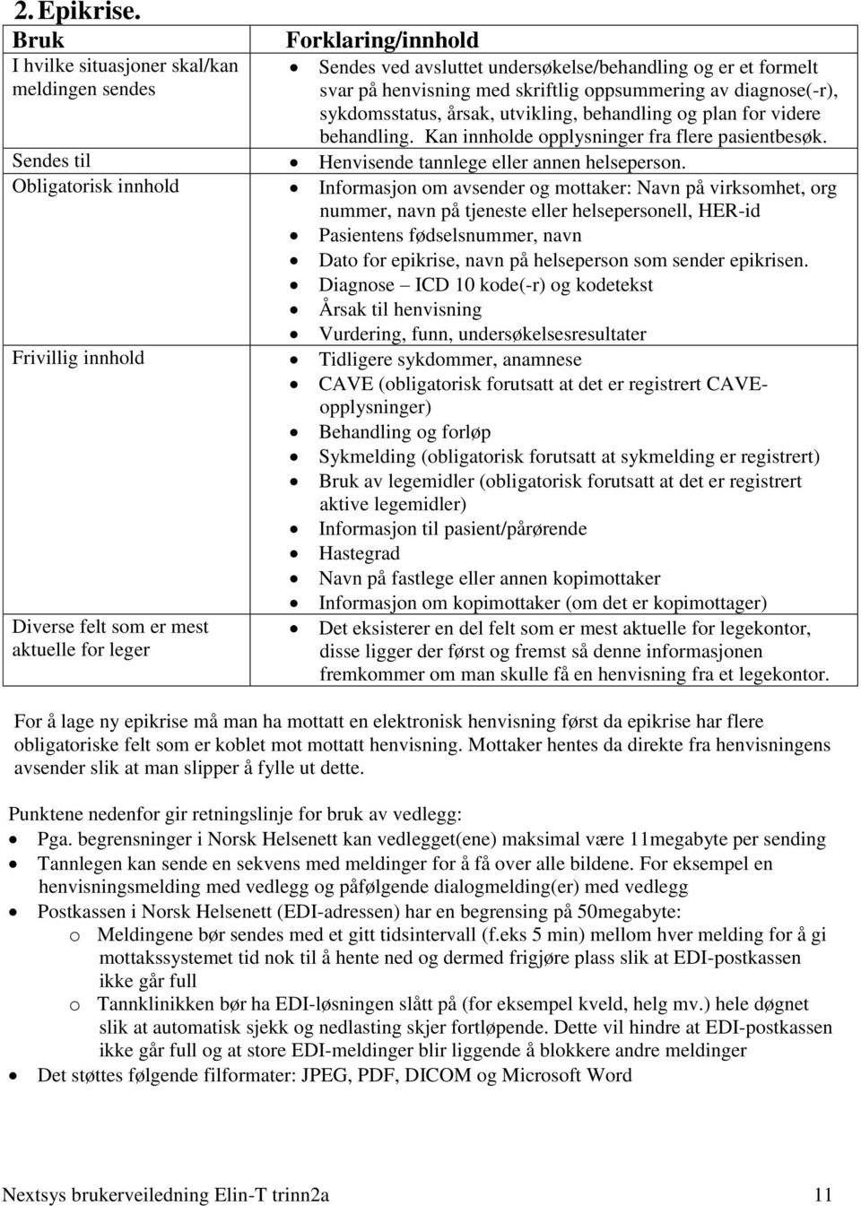 undersøkelse/behandling og er et formelt svar på henvisning med skriftlig oppsummering av diagnose(-r), sykdomsstatus, årsak, utvikling, behandling og plan for videre behandling.