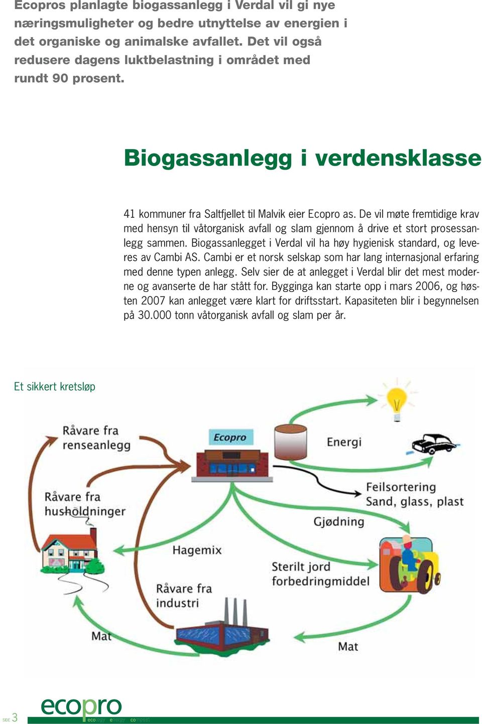 De vil møte fremtidige krav med hensyn til våtorganisk avfall og slam gjennom å drive et stort prosessanlegg sammen. Biogassanlegget i Verdal vil ha høy hygienisk standard, og leveres av Cambi AS.