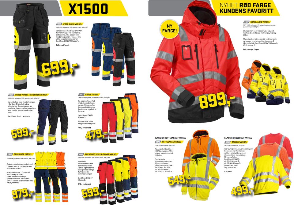 Perfekt beskyttelse mot kulde, regn og blåst. Materialet er lett, enkelt å vedlikeholde og passer bra i arbeid der jakken må tåle tøffe tak. Sertifisert EN471 klasse 3, XS-S klasse 2.