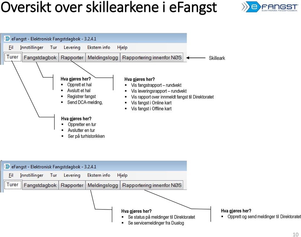 Vis fangstrapport rundvekt Vis leveringsrapport rundvekt Vis rapport over innmeldt fangst til Direktoratet Vis fangst i Online