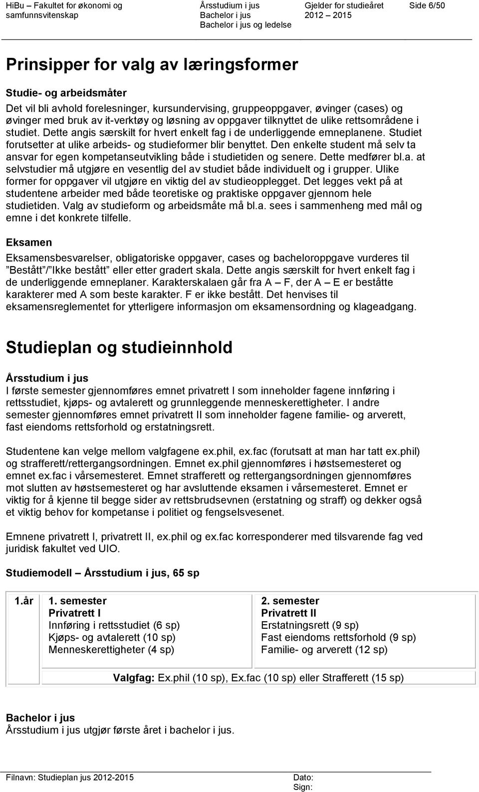 Studiet forutsetter at ulike arbeids- og studieformer blir benyttet. Den enkelte student må selv ta ansvar for egen kompetanseutvikling både i studietiden og senere. Dette medfører bl.a. at selvstudier må utgjøre en vesentlig del av studiet både individuelt og i grupper.